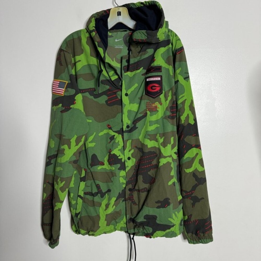 Nike University of Georgia Camo Windbreaker Jacket Hooded USA Flag‎ Kids L